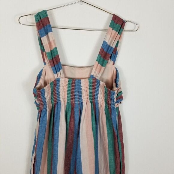 Madewell Women Linen Blend Cropped Jumpsuit Sz 10 Flagstaff Candy Stripes Boho - Picture 5 of 8